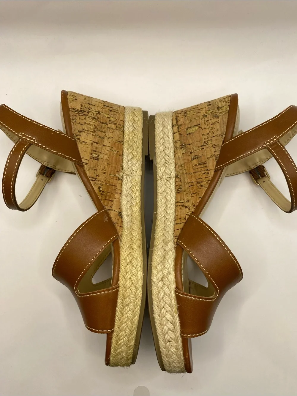 Liz Claiborne Majorca Brown Leather Espadrille Wedge Sandal Womens 6 Memory Foam